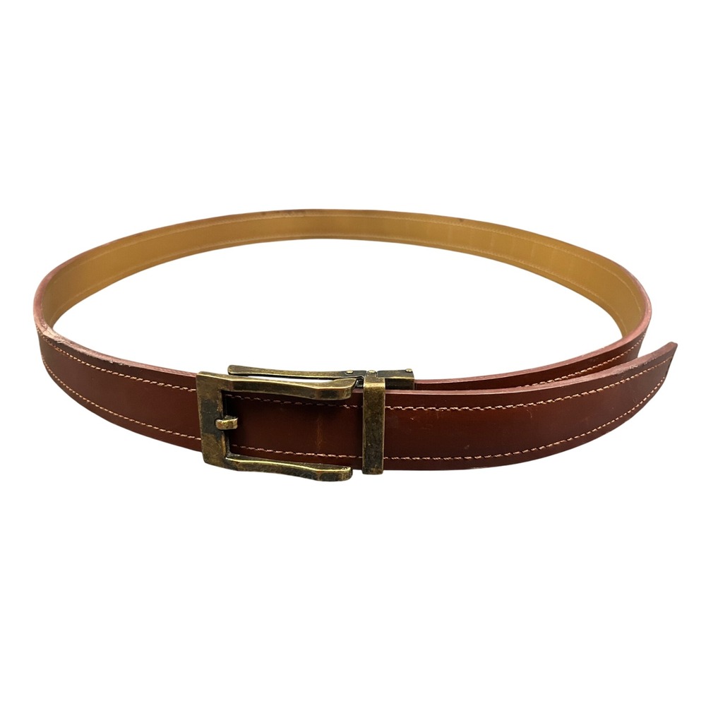 Mio Marino Linxx Brown Genuine Leather Ratchet Belt Antique Brass Buckle 59.5 In